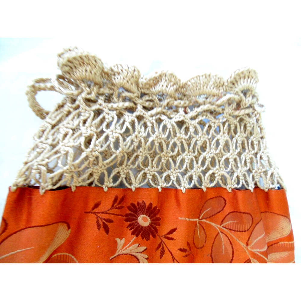 Vtg Art Deco Orange Taffeta Crochet Evening Bag Drawstring Fringed Novelty Purse - Picture 6 of 7